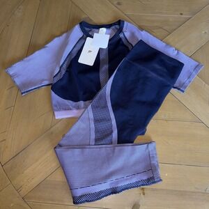 NWT Fabletics Seamless Activewear Set XL Purple Navy Crop Top Leggings Set